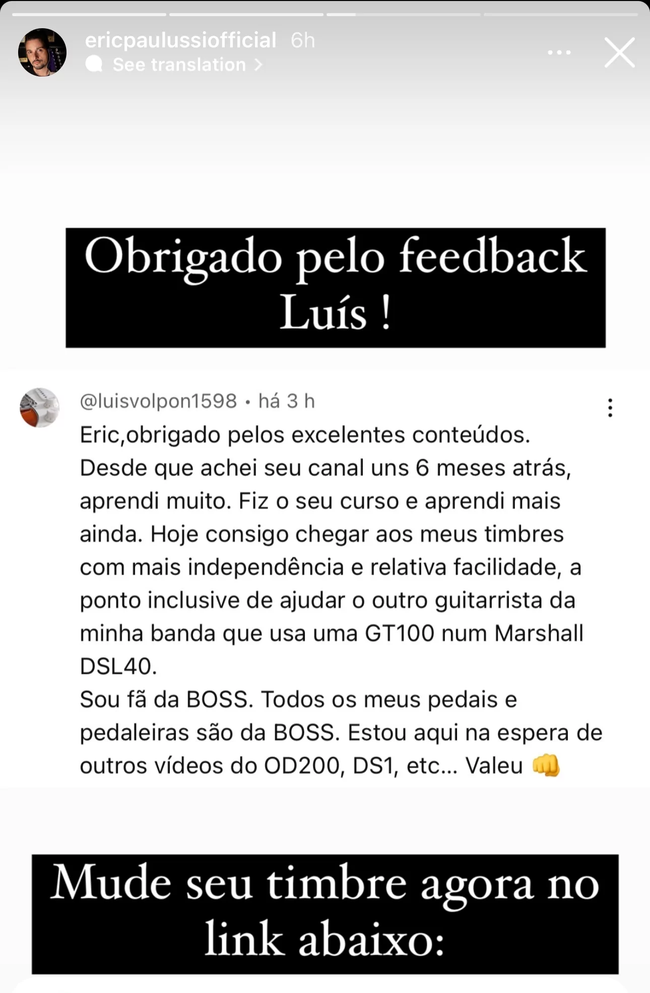 Print real de depoimento de aluno 1
